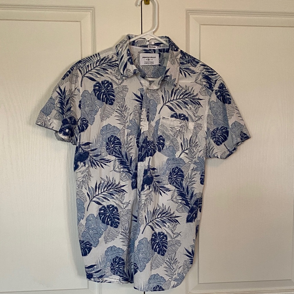 Paper Denim & Cloth Men's Blue and White Leaf Print Shirt